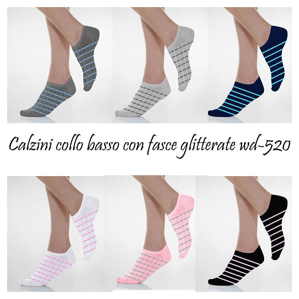 12 PAAR DAMENSOCKEN MIT NIEDRIGEM KRAGEN UND GLITZERBÄNDERN 35-40