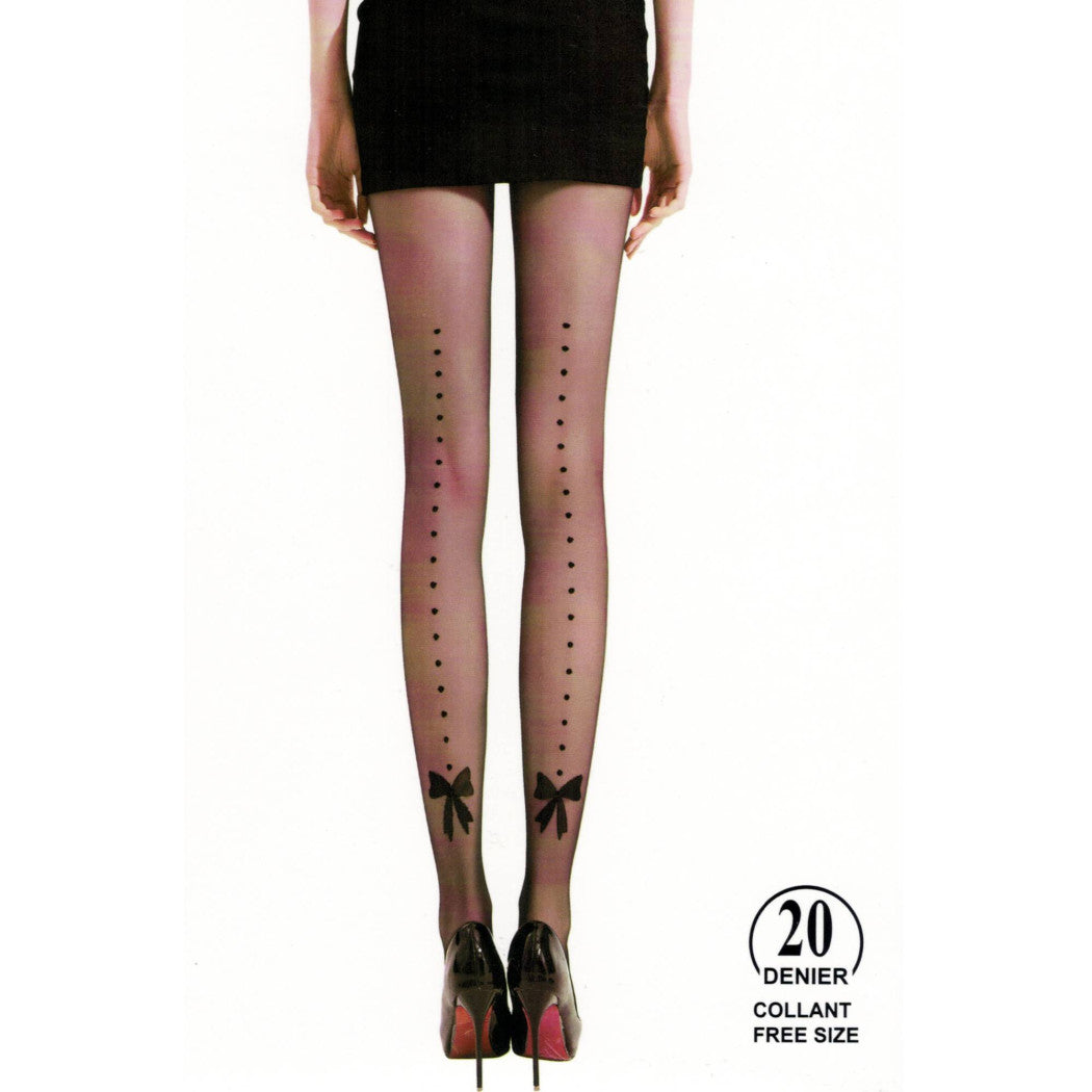 20 DEN SCHWARZE SOCKEN MIT GESTREIFTER SCHLEIFE STRUMPFHOSE EINHEITSGRÖSSE SEXY DESSOUS