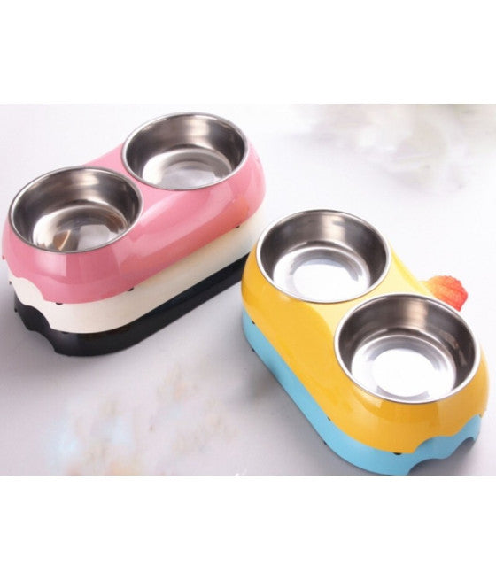 2 PLASTIKSTAHLSCHÜSSEL 23,5x11x4,5CM FÜR HUNDEKATZENFUTTER