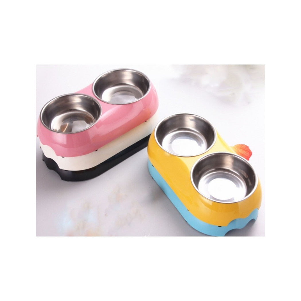 2 PLASTIKSTAHLSCHÜSSEL 23,5x11x4,5CM FÜR HUNDEKATZENFUTTER