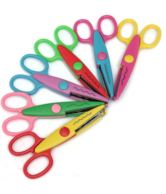 12 DEKORATIVE SCHEREN VERSCHIEDENE SCHNITTE WELLENFÖRMIG ZICKZACKFARBIG SCHULKINDER