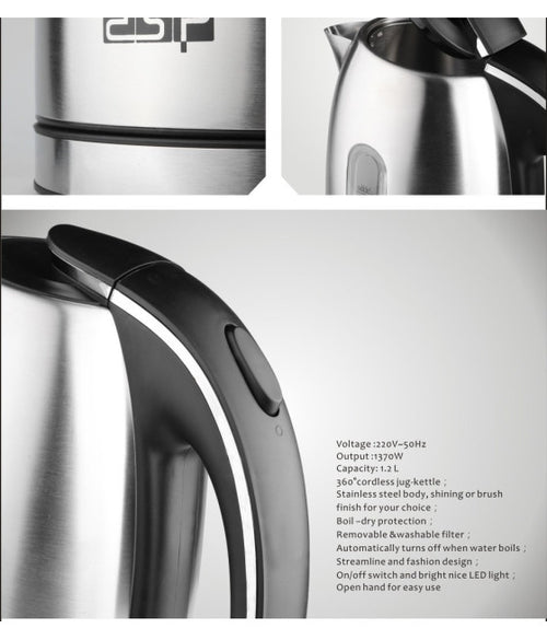 1.2L EDELSTAHL-WASSERKOCHER FÜR TEE UND AUFGÜSSE 1370W