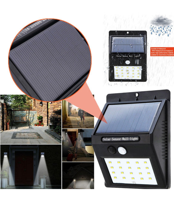 20 LED-SCHEINWERFER MIT SOLARPANEL BEWEGUNGSSENSOR UND DÄMMERUNGSSENSOR