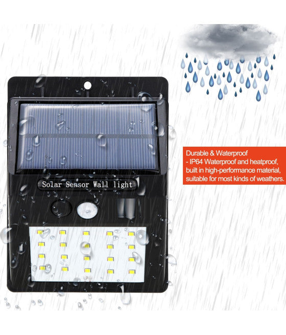 20 LED-SCHEINWERFER MIT SOLARPANEL BEWEGUNGSSENSOR UND DÄMMERUNGSSENSOR