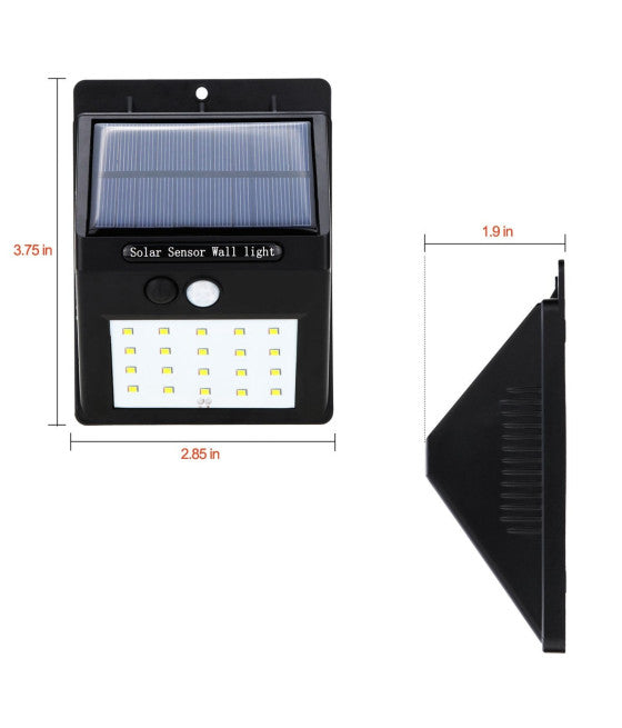 20 LED-LEUCHTEN MIT WIEDERAUFLADBAREM SOLARPANEL UND BEWEGUNGSSENSOR FÜR DEN AUSSENEINSATZ