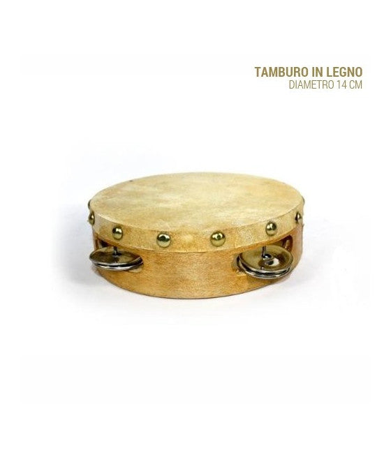 14 CM TAMBURIN HOLZTROMMEL MIT RASSELN WOHNKULTUR MUSIKINSTRUMENT
