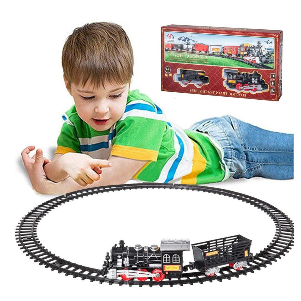 204CM KINDEREISENBAHN MIT SCHIENEN LOKOMOTIVE WAGGON LICHTER GERÄUSCHE