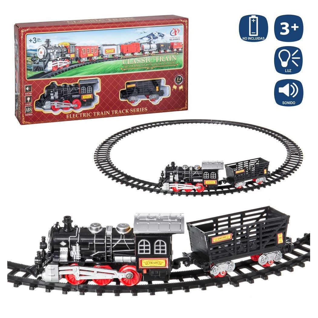 204CM KINDEREISENBAHN MIT SCHIENEN LOKOMOTIVE WAGGON LICHTER GERÄUSCHE