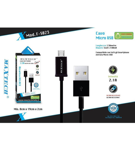 2,5 m langes Micro-USB-Kabel für die Datensynchronisation mit dem Smartphone MAXTECH F-S023