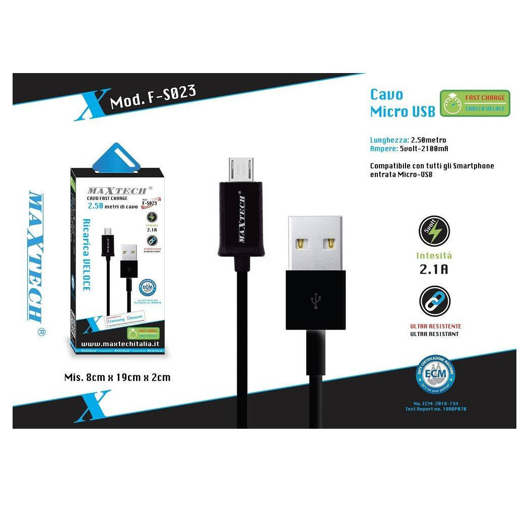 2,5 m langes Micro-USB-Kabel für die Datensynchronisation mit dem Smartphone MAXTECH F-S023